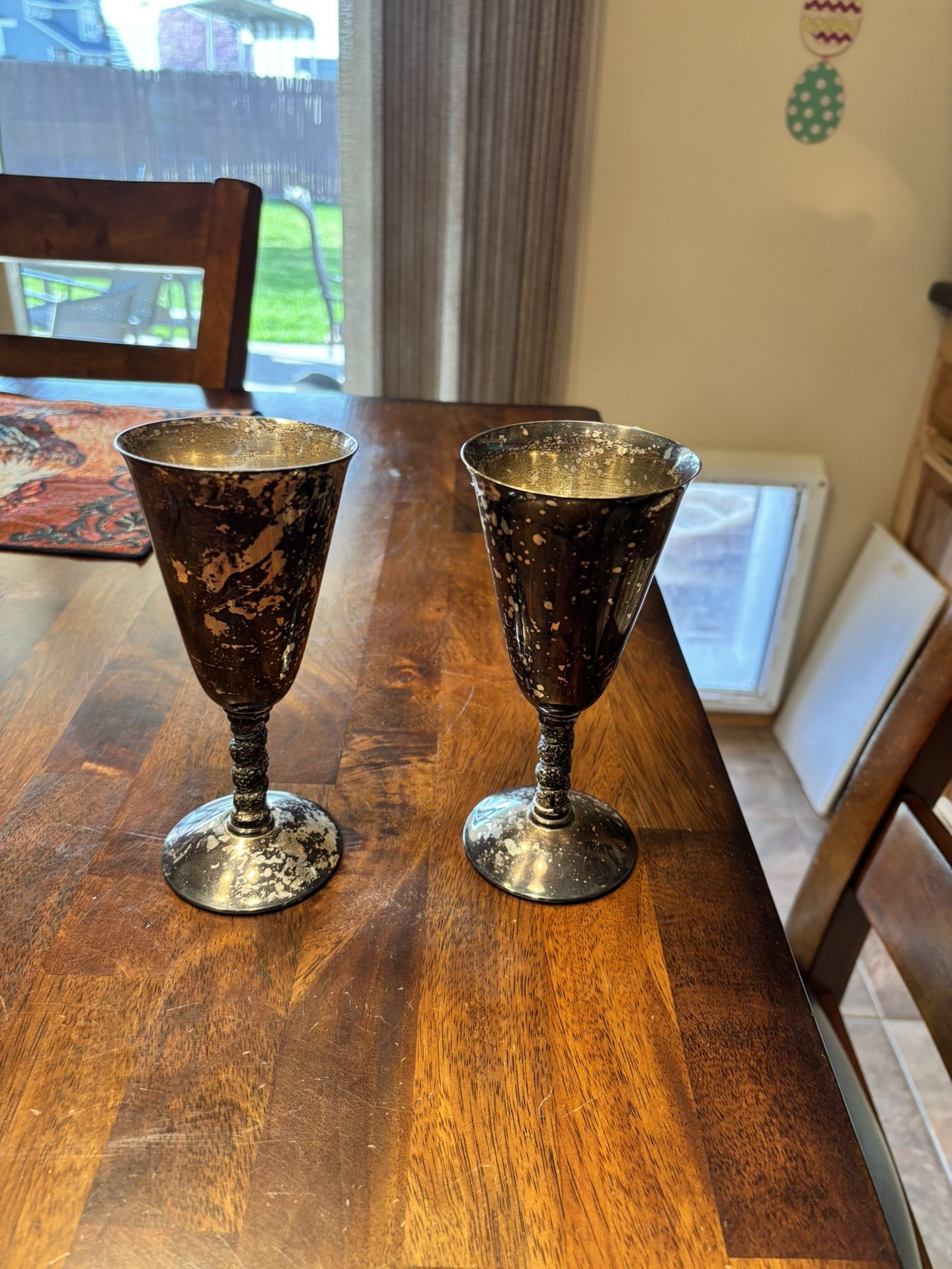 Vintage Set Of 2 Goblets Made In Spain Silver Plate