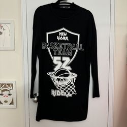 Missguided Black Basketball Team Graphic Long Sleeve Cotton T-Shirt Dress Size 0