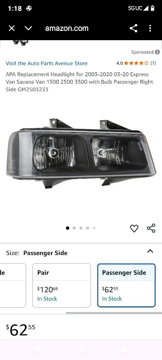 Passenger Side Headlight