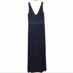 Blue Vera Wang V Neck Side Split Bridesmaids Prom Dress navy blue