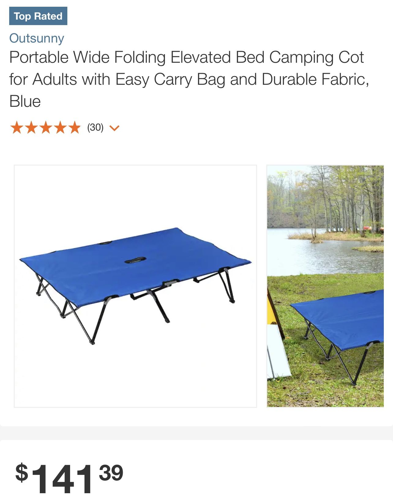 Outsunny Portable Wide Folding Elevated Bed Camping Cot for Adults with Easy Carry Bag and Durable Fabric, Blue