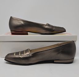 Ca Magdesian Passion Pewter/Gold-Tone Leather Flats Wmns 6.5N