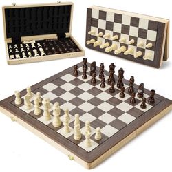 Travel Portable Chess Set with Storage Box, Magnetic Chess Game (2 Extra Queens)