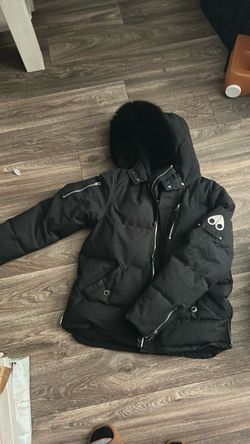 Moose Knuckles Black Down Jacket with Fur Hood