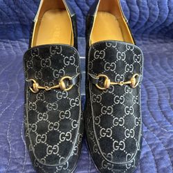 Gucci Black Velvet GG Monogram Horsebit Loafers