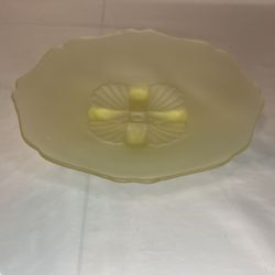 Vintage yellow satin glass shallow footed bowl dessert serving plate 1940's