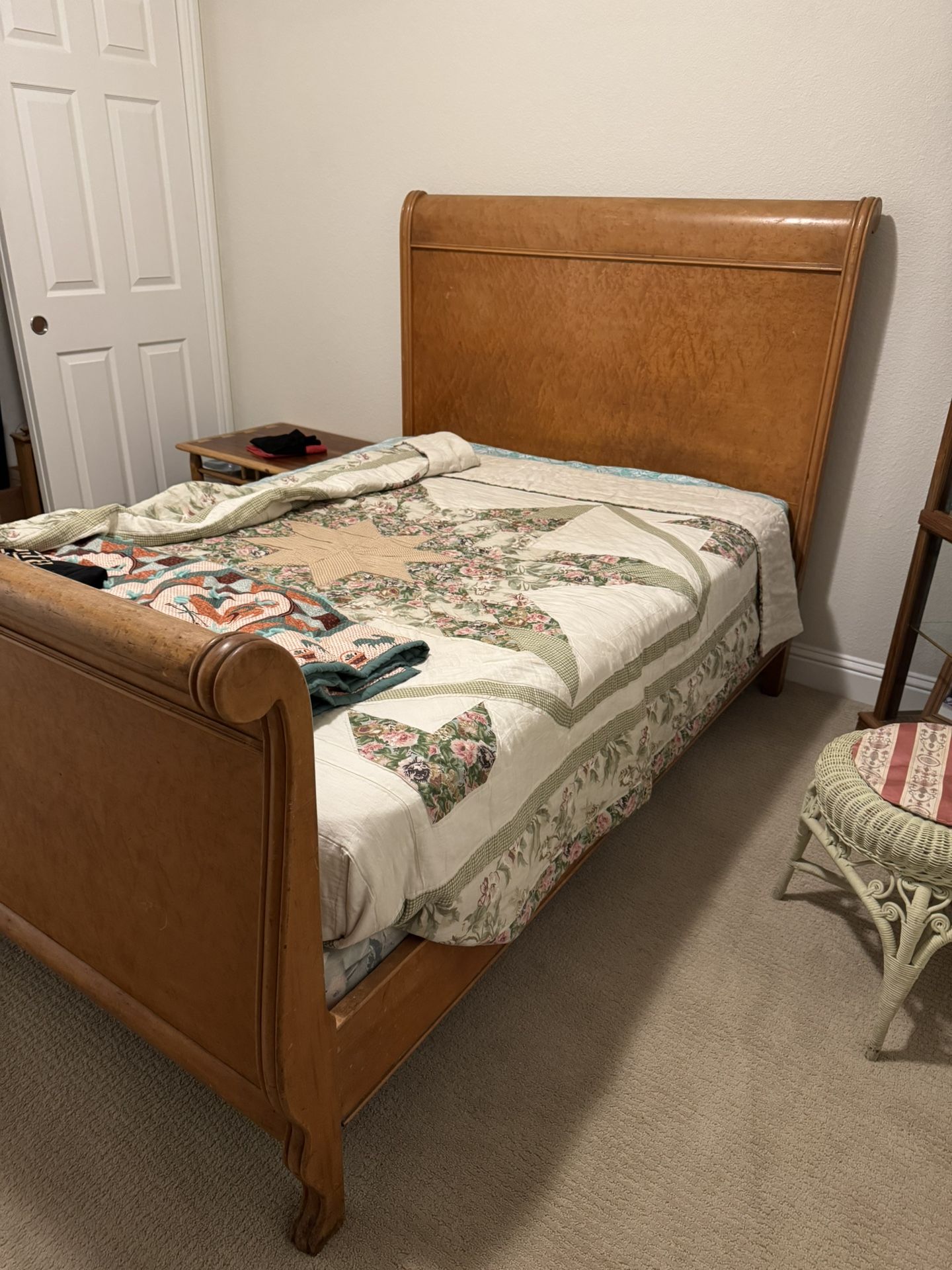 Birdseye Maple Antique Double Sleigh Bed