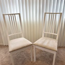 White Wood Chairs with Suede Seat Cushions