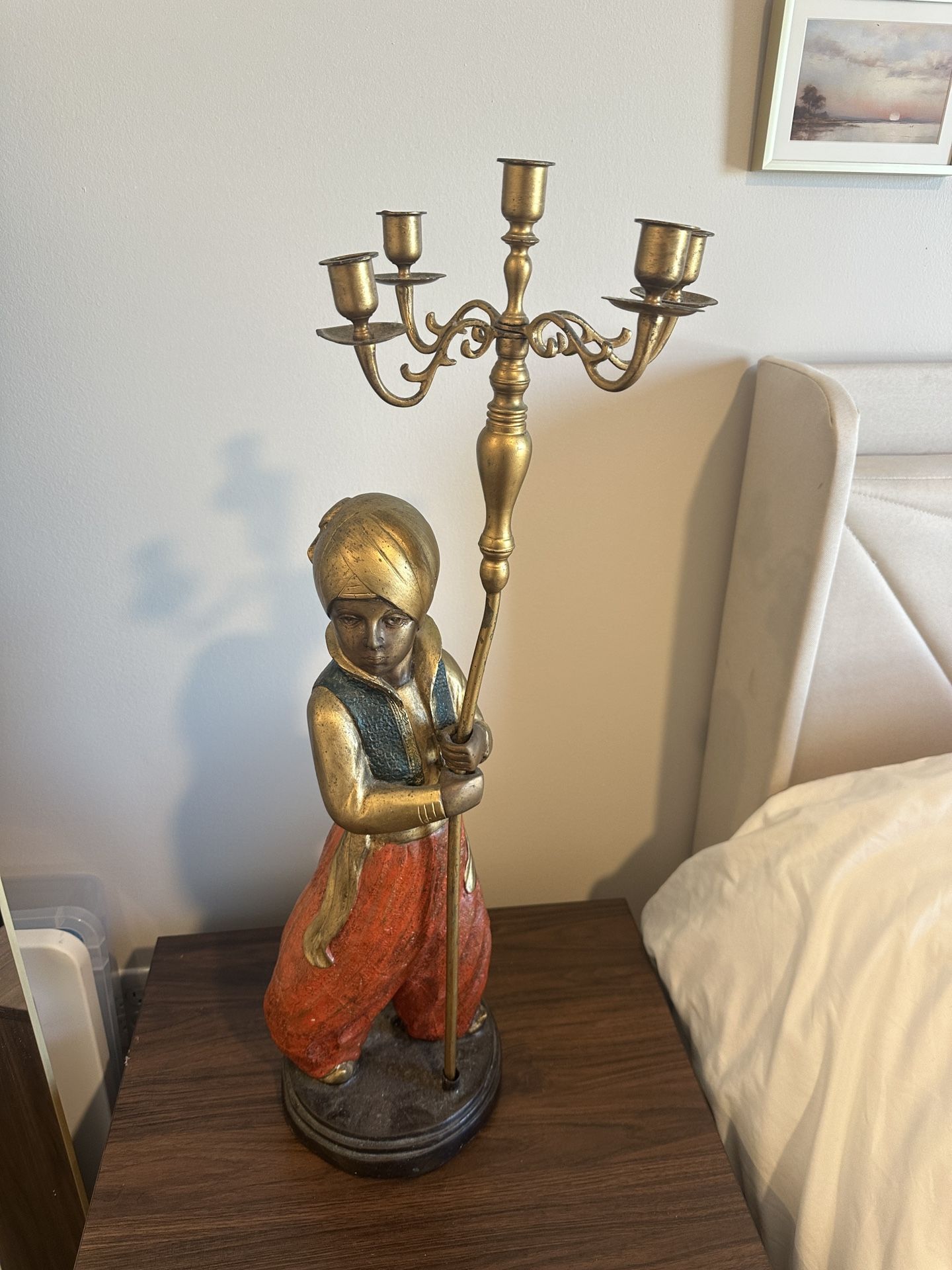 Antique Turkish Bronze Lamp – Hand-Cast Sculpture, Mid-Century Design. 5 Candle Candelabra