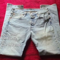 Men's Light Blue Wash Denim Jean's | Levi's 501 | 29 W x 30 L |