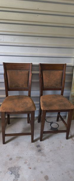 Set of 2 Wood Bar Chairs with Nailhead Trim