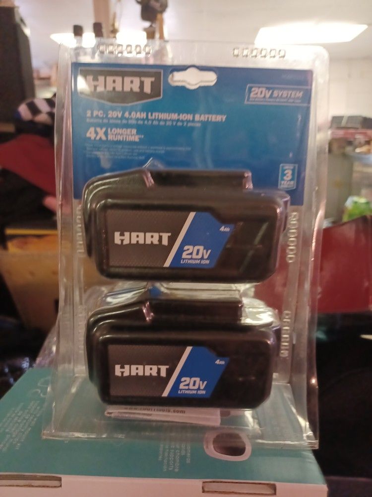 Hart 2 Pack 20 Volt 4.0 Amp Lithium Ion Batteries