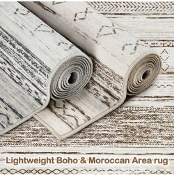 Area Rug Living Room Rugs - 6x9 Washable Large Soft Neutral Boho Moroccan Bohemian Farmhouse Rug
