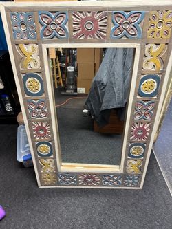 Decorative Tile-Style Framed Wall Mirror