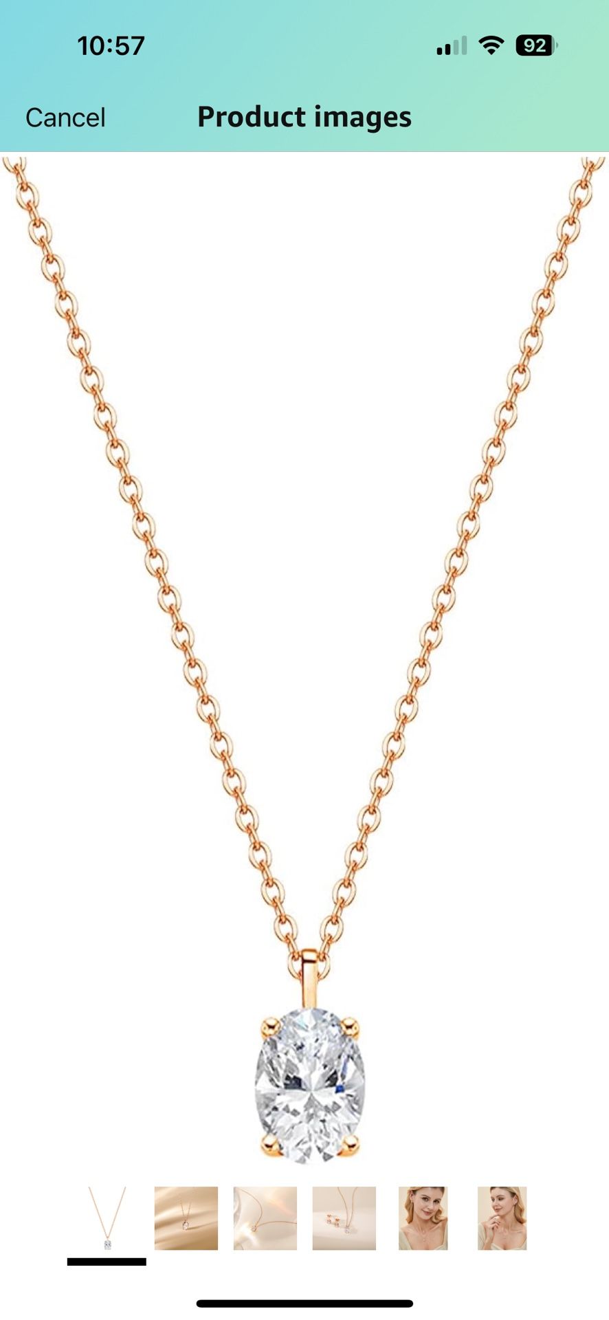 925 Sterling Silver Gold Plated Necklaces for Women Oval Cut Solitaire 1 Carat CZ Pendant Necklace | Dainty Glod Necklaces for Women