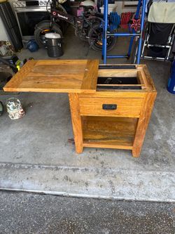 Oak Wood Cabinet Table with hidden compartment