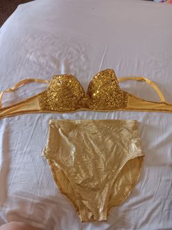 RAVE WEAR...Gold Sequin Bikini Two-Piece Set
