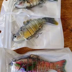 REALISTIC SWIMMING FISHING LURE SWIM BAIT MULTI JOINTED CRANK 6 SEGMENTS 3 PACK