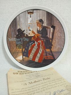 Mother's Day Gift 10" Plate Americana Flag Vintage 80s Certificate Rockwell Serve Cookies or crackers and Home Decor Am