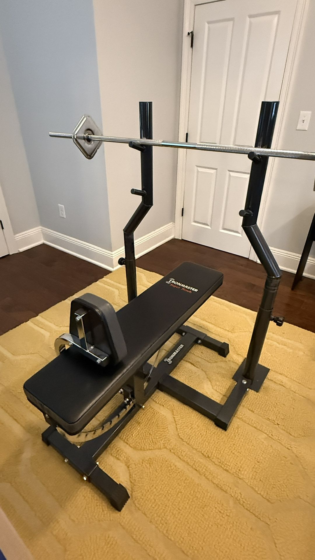 Ironmaster Home Gym Bundle – Super Bench + Attachments + 75 lb Quick-Lock Dumbbells + 2 Bars (Complete Setup)