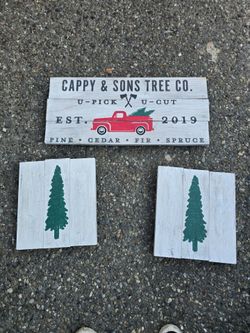 3PC Red Truck And Christmas Tree Wall Decor