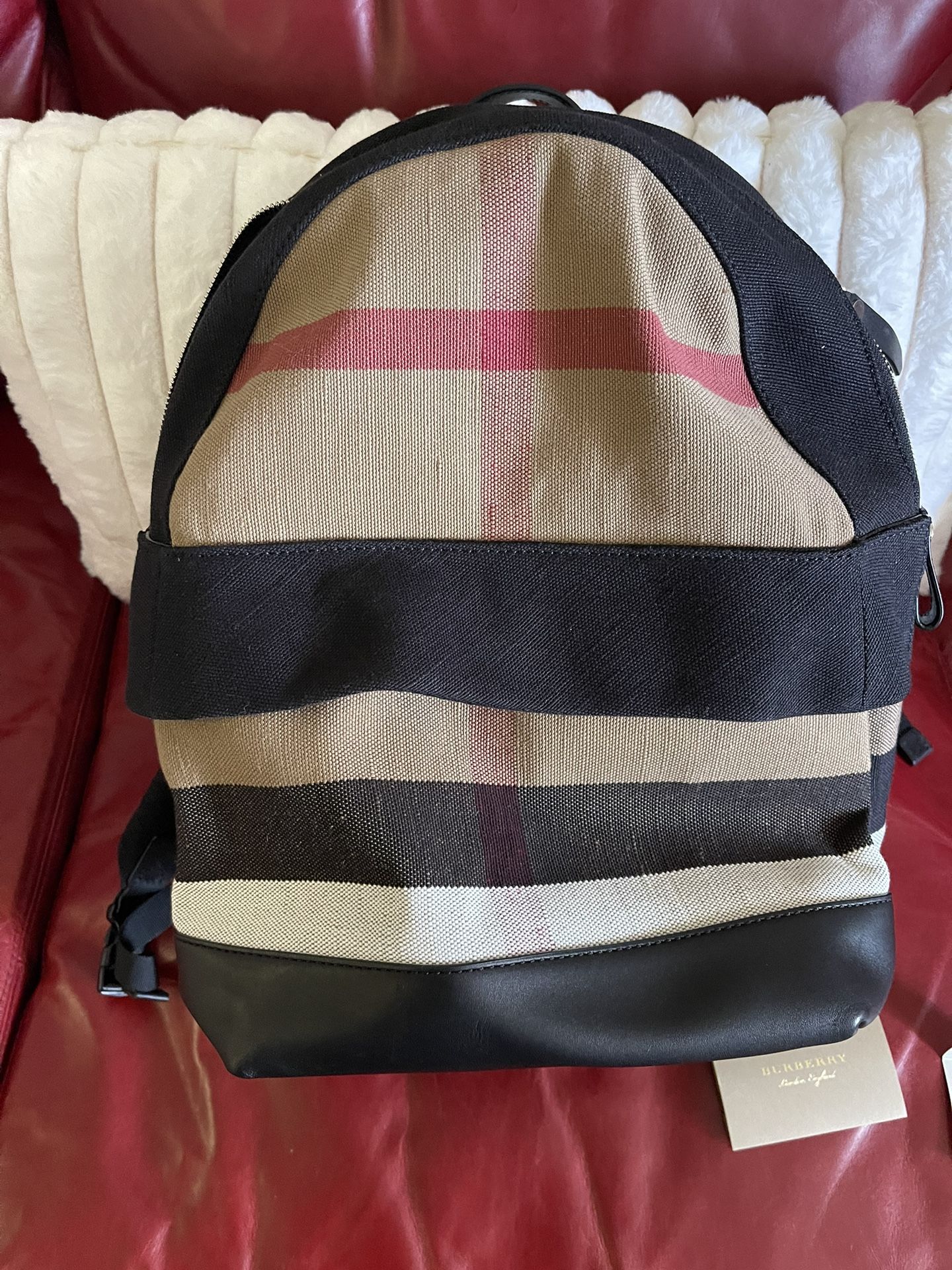 New never used BURBERRY Check Backpack in Canvas/Leather