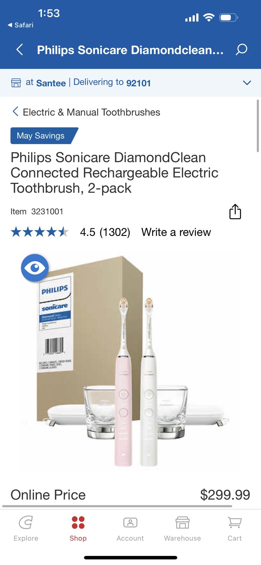 Philips Sonicare DiamondClean Connected Rechargeable Electric Toothbrush, 2-pack