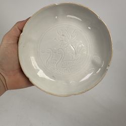 Rare Chinese Porcelain White Glaze Ding Kiln Plate Qing Dynasty? Signed On Back