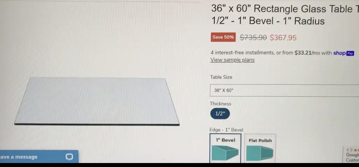 Rectangular Glass Table Top