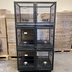 3-TIER Brandnew HD Divider Kennel Crate Cage W/ Tray & Casters & Bowls  🐶🐶 Dimensions:43”L X 28”W X 26”H ✅