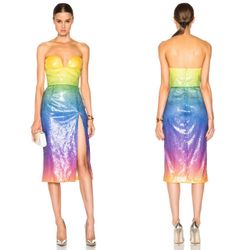 Cushnie Et Ochs sequin ombré bustier Samantha midi dress in tropical ombré 0 XXS