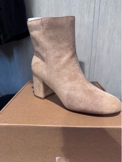 Suede ankle boots with a wide heal.