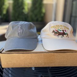New Ralph Lauren Lot Strapback Adjustable Dad Hats Cap Adult Big Pony Grey Beige Lot Of 2
