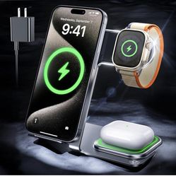 Wireless Charging Station 3 in 1 Wireless Charger for iPhone 15 14 13 12 11 Pro Max/X/8 (Not for Mini Series) Metal Charging Station for Apple Watch f