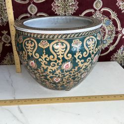 Heavy Porcelain Chinese Fish Bowl 