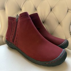 JBU by Jambu Red Ankle Juno Boots Memory Foam Zip Waterproof Casual Comfort New