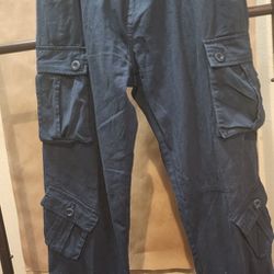Men's Cargo Pants Six Pockets And Zipper Tie At Bottom Tight In Front Drawstring Size 34 34 Excellent Condition