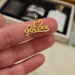 I Love Soccer 14 Karat Solid Gold Pendant 
