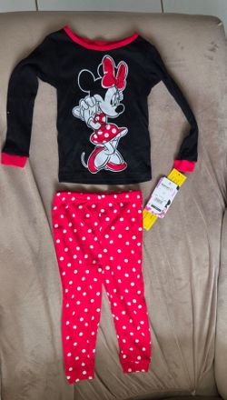 Disney Minnie Mouse toddler pajama set, size 2T, brand new with tags, black long sleeve top with Minnie graphic and red polka dot pants.