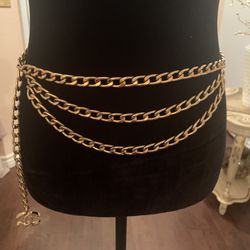 Authentic Chanel CC Logo Charm Belt Vintage Gold Plated