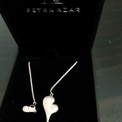 Petra Azar Sterling Silver Polished Satin Magnet Double Heart Adj 22in Necklace