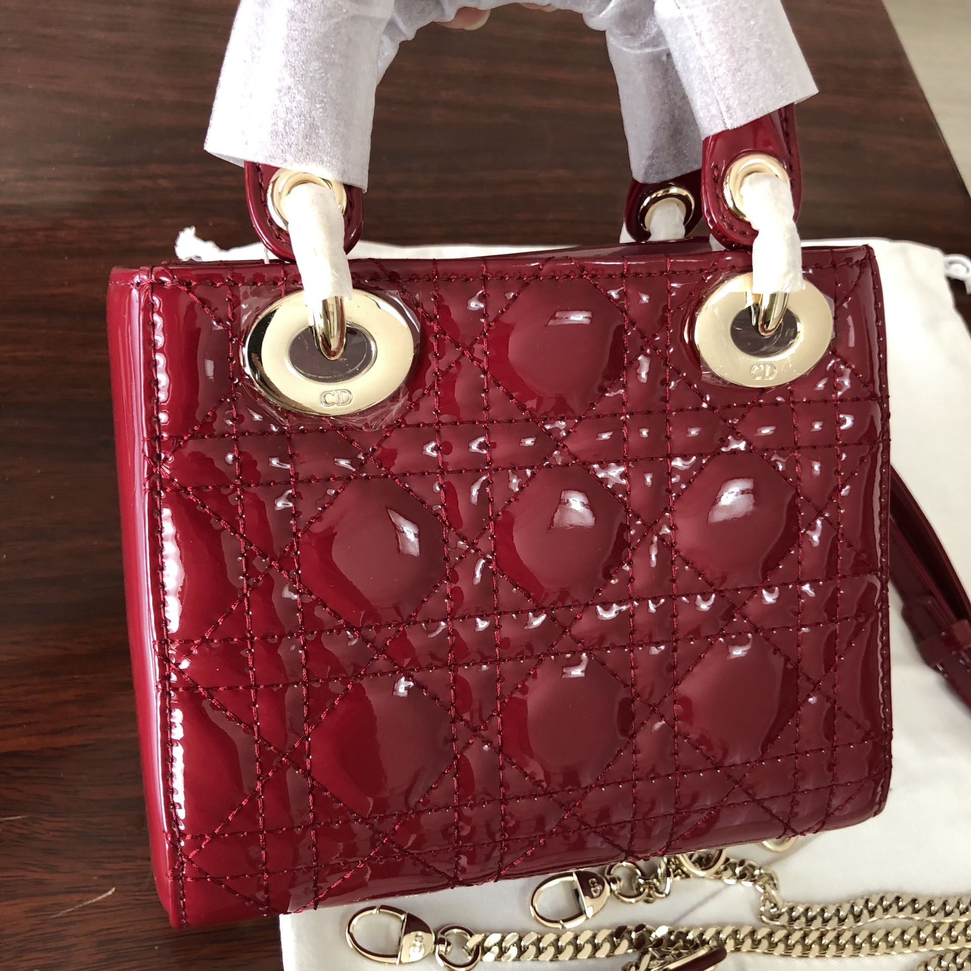 Authentic christian Dior patent leather maroon women's shoulder bag