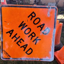 3ft Metal Road Work Ahead Sign