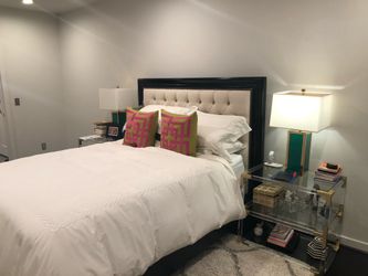 Z Gallerie black & cream Queen headboard /bed frame.