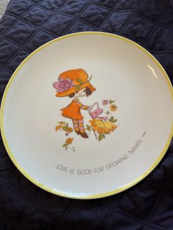 Vintage 1973 Mopsie plate “Love is Good For Growing Things” 10 1/2”