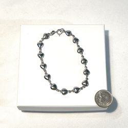 New, Never Worn One Of A Kind .925 Silver 7” Heart Shaped Link Bracelet
