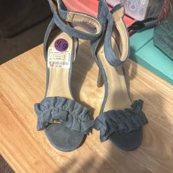 Blue suede ribbon heels