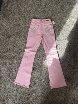 Pink Flare Jeans with Embroidered Pockets