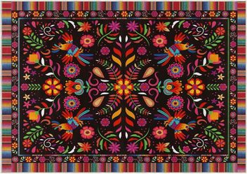 5x7 Ft Artoid Mode Bird Dia De Los Muertos Mexican Fiesta Area Rug, Cinco De Mayo Rug