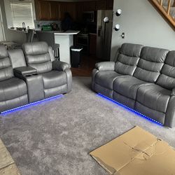 Brand New Reclining Sofa And Love Seat With LED lighting 